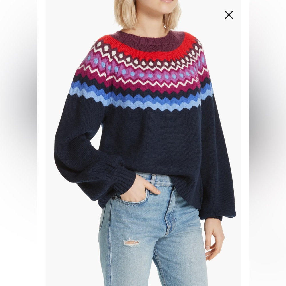 Joie Karenya Wool Blend Crewneck Women's Sweater XS Navy Multicolor - Picture 1 of 7